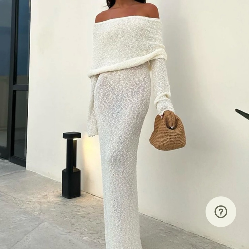 Meshki Marisol Off-Shoulder Boucle Maxi Dress - Ivory, Size: Medium NWT